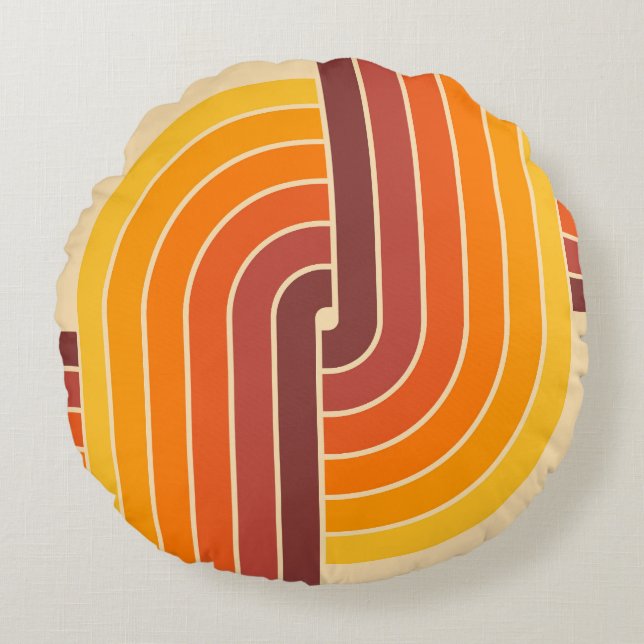 70s Retro Vintage Style Geometric Pattern Round Pillow (Front)