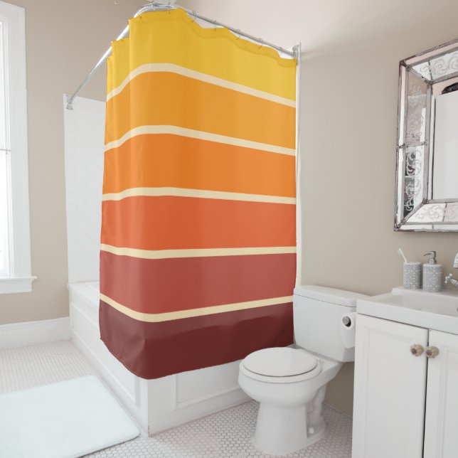 70s Retro Vintage Style Geometric Pattern Shower Curtain (In Situ)