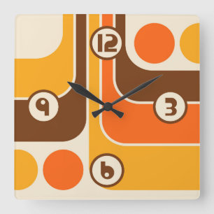 70s Retro Vintage Style Geometric Pattern Square Wall Clock