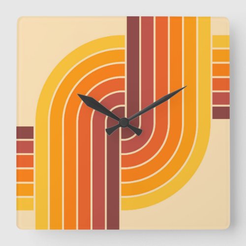 70s Retro Vintage Style Geometric Pattern Square Wall Clock