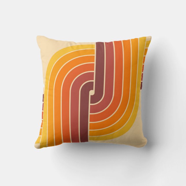 70s Retro Vintage Style Geometric Pattern Throw Pillow (Back)
