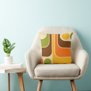 70s Retro Vintage Style Geometric Pattern Throw Pillow