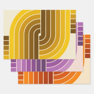 70s Retro Vintage Style Geometric Pattern Wrapping Paper Sheets