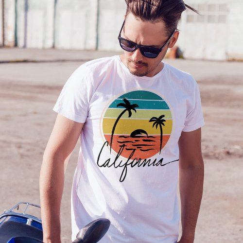 70s Retro Vintage sunset california beach T_Shirt