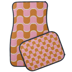 70s retro vintage wavy pattern in gold and pink car floor mat