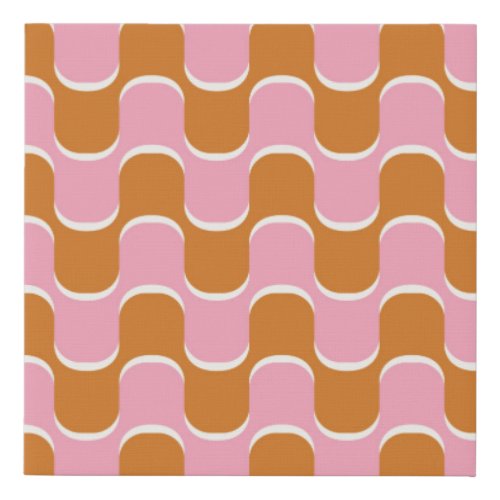 70s retro vintage wavy pattern in gold and pink faux canvas print