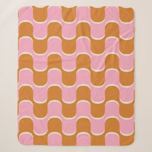 70s retro vintage wavy pattern in gold and pink sherpa blanket