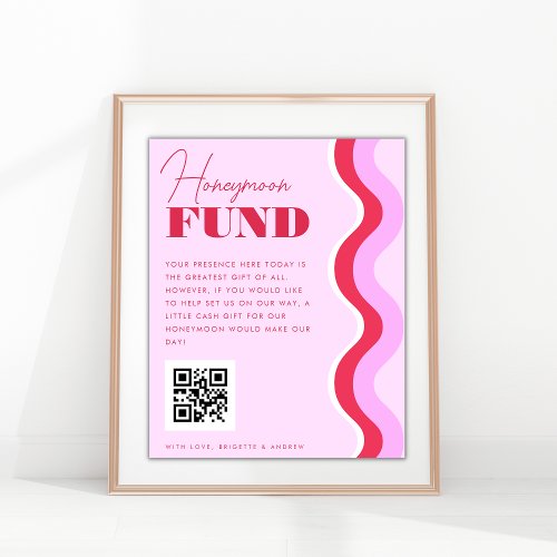 70s Retro Wave Pink and Red Honeymoon Fund Sign