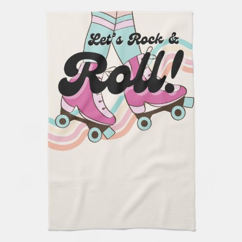 70s Rock and ROLL Roller Skating Decor Retro Room Kitchen Towel