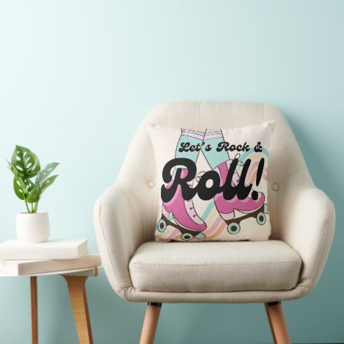 70s Rock and ROLL Roller Skating Decor Retro Room Throw Pillow