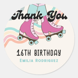 70s Rock and ROLL Roller Skating Party Favors Gift Classic Round Sticker