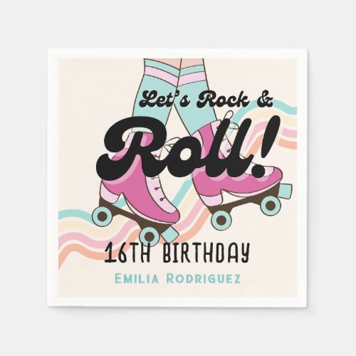 70s Rock and ROLL Roller Skating Party Favors Napkins