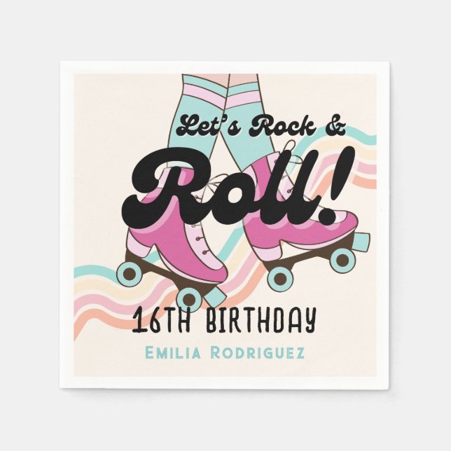 70s Rock and ROLL Roller Skating Party Favors Napkins (Front)