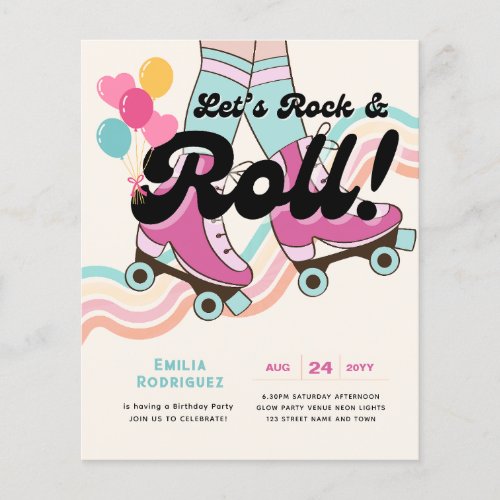 70s Rock and ROLL Roller Skating Party Retro Girls Flyer