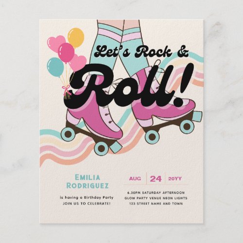 70s Rock and ROLL Roller Skating Party Retro Girls Flyer