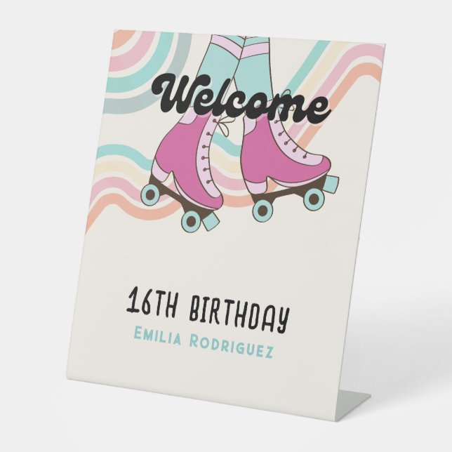 70s Rock and ROLL Roller Skating Party Welcome  Pedestal Sign (Front)