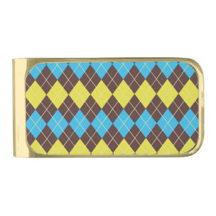 70s Scottish Tartan-Pattern Gold Finish Money Clip