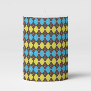 70s Scottish Tartan-Pattern Pillar Candle