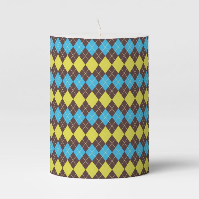 70s Scottish Tartan-Pattern Pillar Candle (Front)