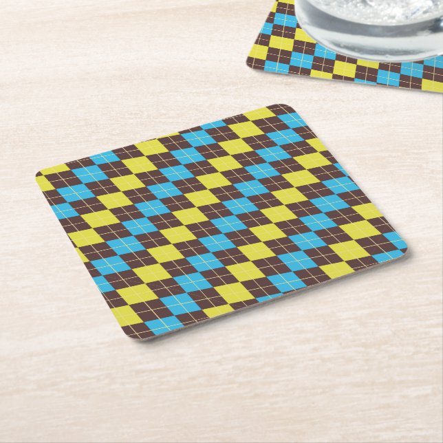 70s Scottish Tartan-Pattern Square Paper Coaster (Angled)