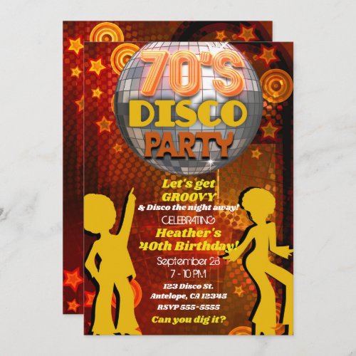 70s Seventies Orange Disco Dance Birthday Party Invitation