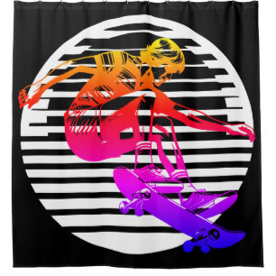 70's Skateboarder Sun Circle Shower Curtain