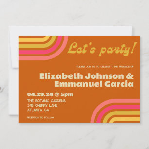 70s Style Burnt Orange Retro Budget Wedding Invitation