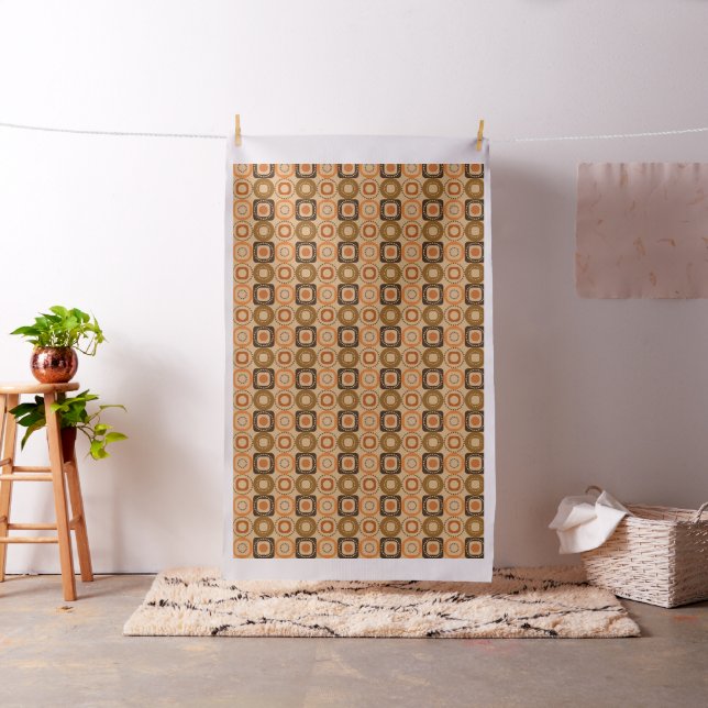 70s style earthy color cube cirle dots pattern fabric (In Situ)
