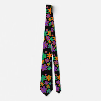70s Style Flowers on Black Background Tie