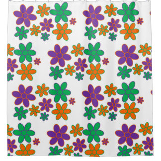 70s Style Flowers on Shower Curtain