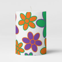 70s Style Flowers Pillar Candle