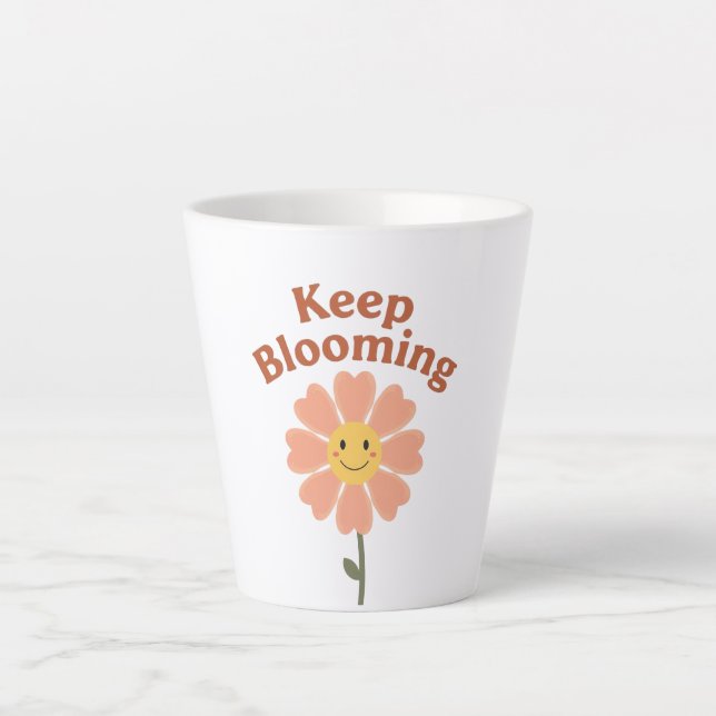 70s Style Happy Flower Graphic Latte Mug (Front)