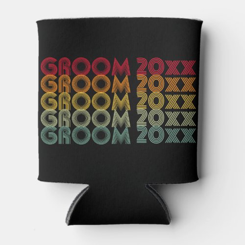 70s Style Layered Text Groom with Year Can Cooler