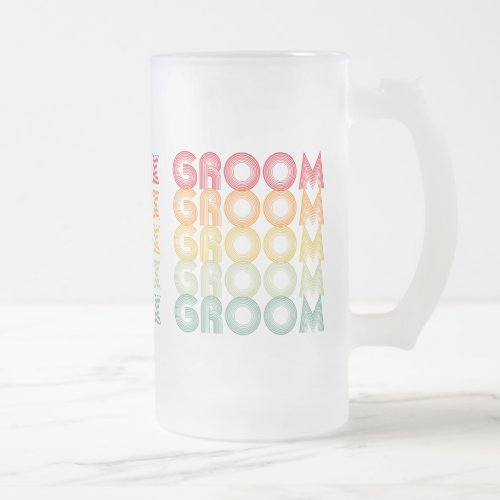 70s Style Layered Text Year to Remember The Groom  Frosted Glass Beer Mug