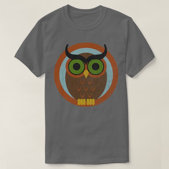 70s Style Owl faded Pillow T-Shirt (Design Front)