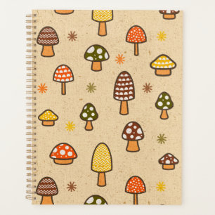 70s Style Retro Mushrooms Spiral Notebook