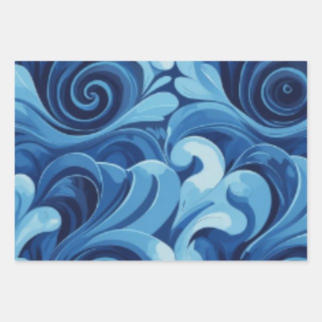 70's style swirly patterns in shades of red & pink wrapping paper sheets (Front)