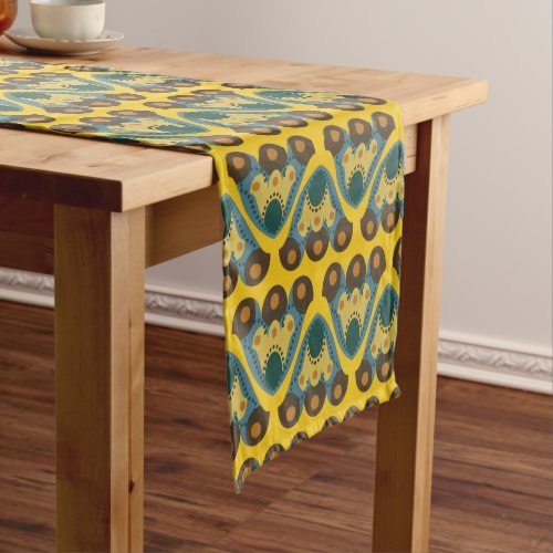 70s style yellow tulip pattern short table runner