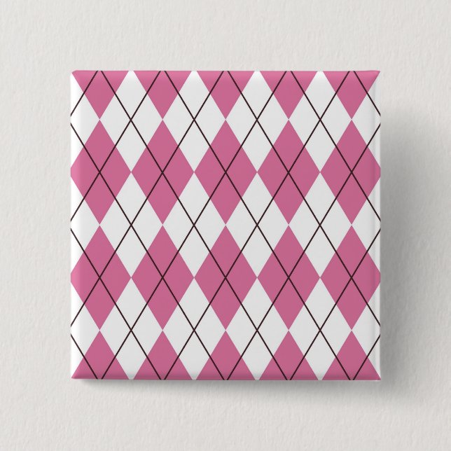 70s Tartan-Pattern Pinky Pinback Button (Front)