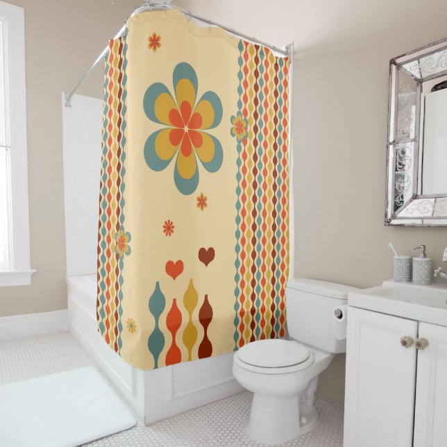 70's Theme Colors Pattern Flowers  Shower Curtain (In Situ)