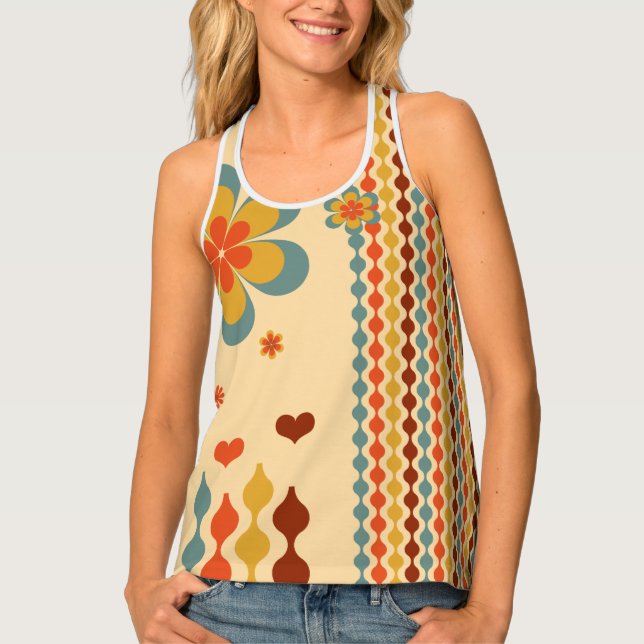 70's Theme Colors Pattern Flowers Tank Top (Front)