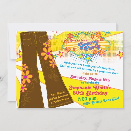 70s Theme Groovy Bell Bottoms 50th Birthday Party Invite