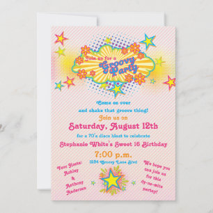 70s Theme Groovy Disco Sweet 16 Birthday Party Invitation
