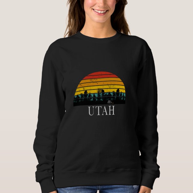 70s Utah UT Retro Sunset Camping Tent Fire Outdoor Sweatshirt (Front)