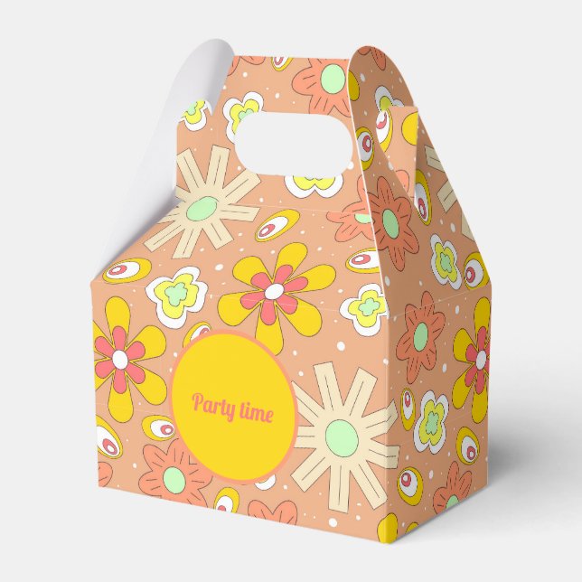 70's Vibes Peach Color Summer Pattern Favor Boxes (Front Side)