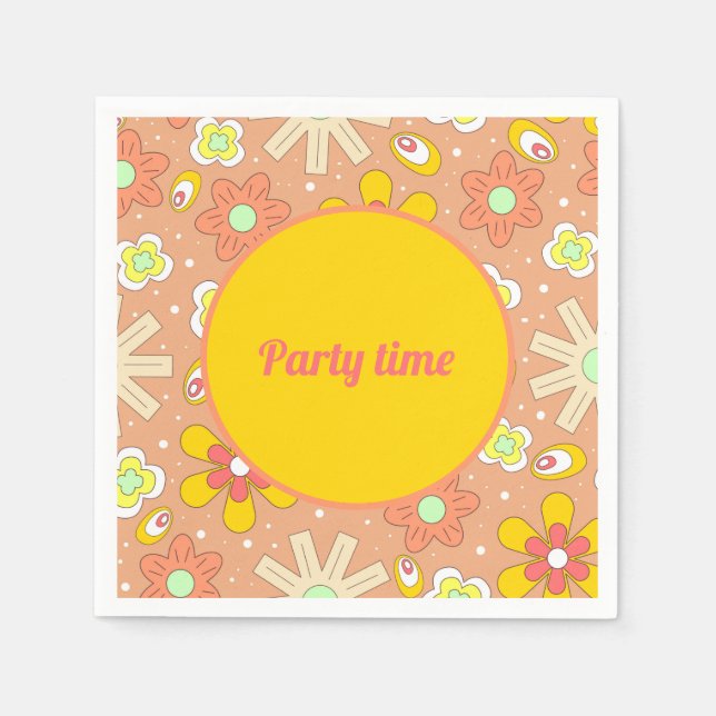 70's Vibes Peach Color Summer Pattern Napkins (Front)