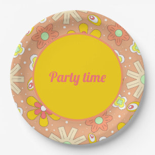 70's Vibes Peach Color Summer Pattern Paper Plates