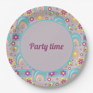 70's Vibes Teal Color Summer Pattern Paper Plates