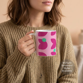70s Vibrant Pink Tulip with Green Dots in Pink Coffee Mug