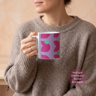70s Vibrant Pink Tulip with Green Dots in Purple Coffee Mug